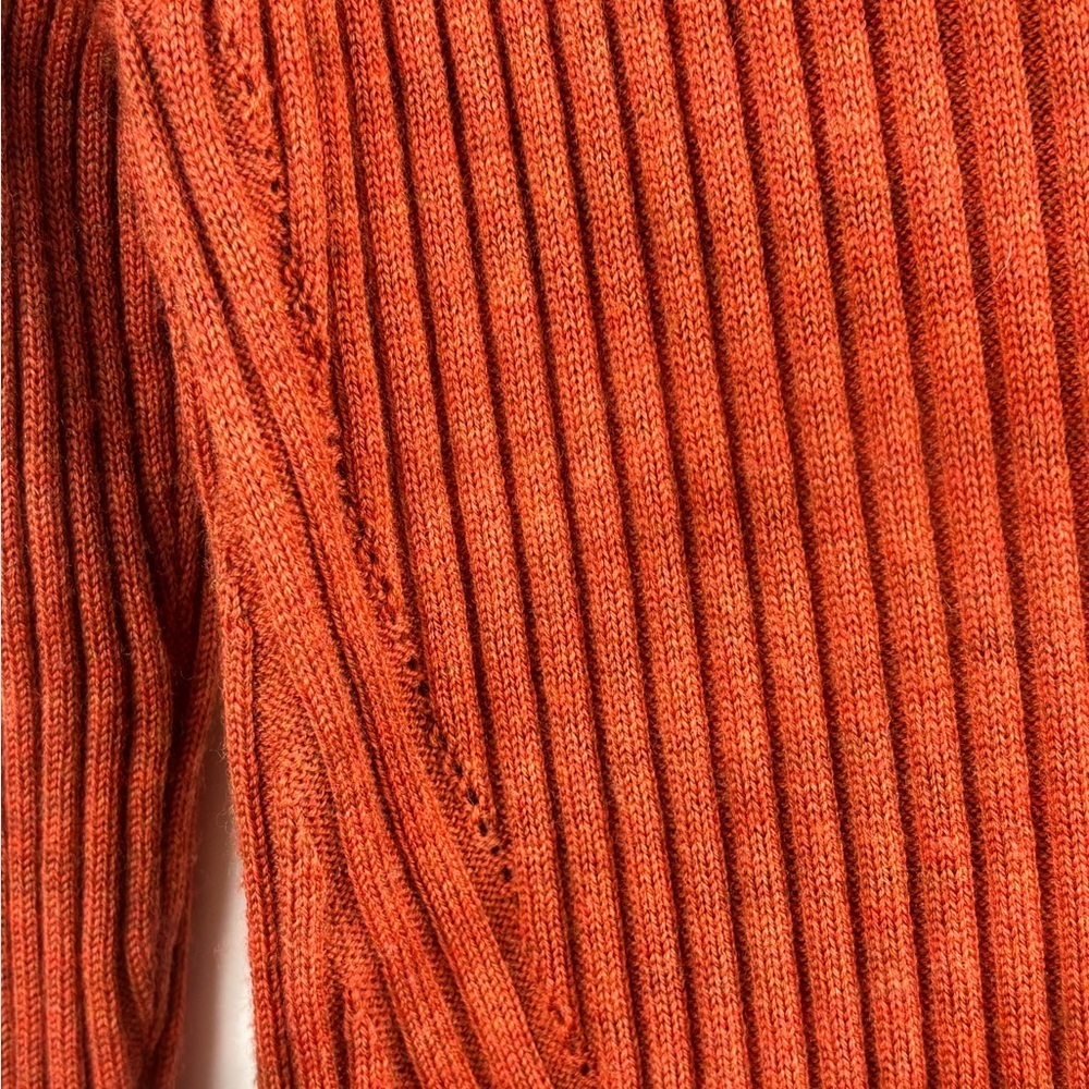 Eileen Fisher Merino wool V-neck Ribbed Tunic Sweater Size M Burnt Orange - Picture 8 of 12